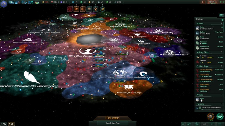 A view of the galaxy in Stellaris.