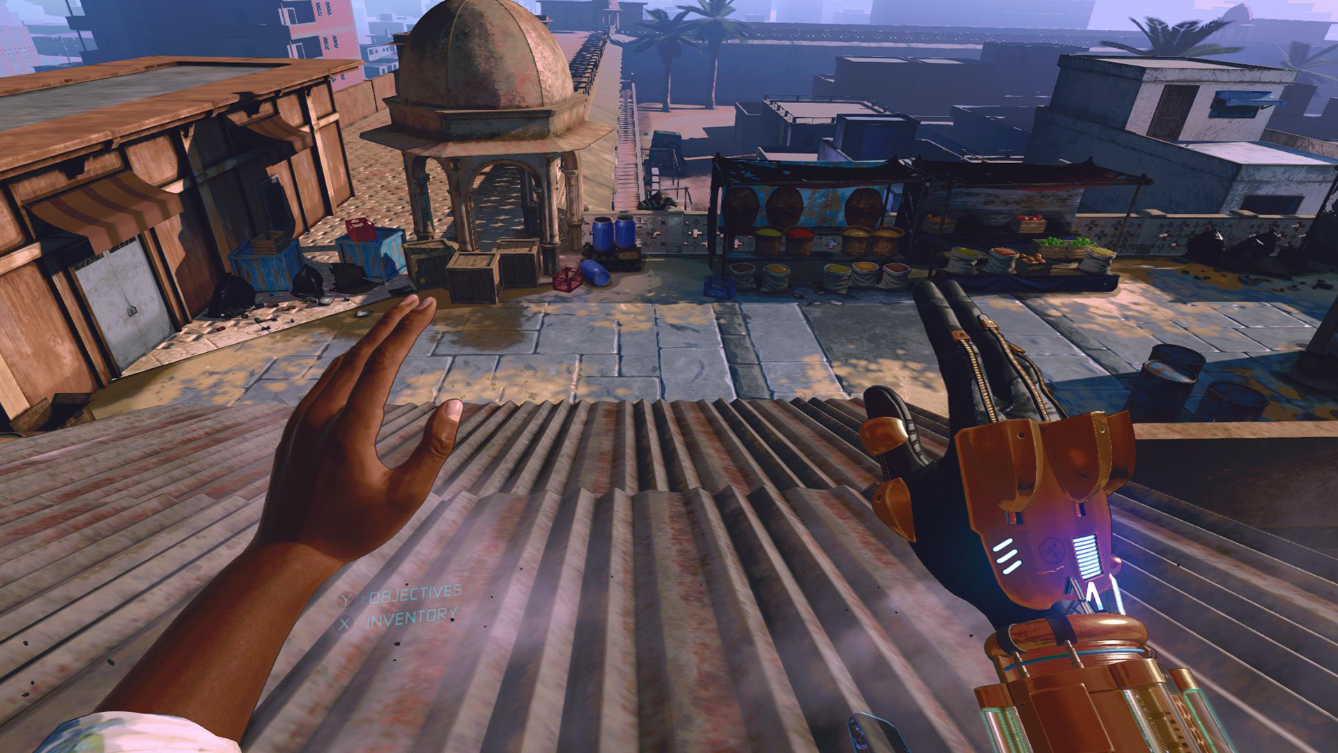 Sliding down a roof in Defector for Oculus Rift