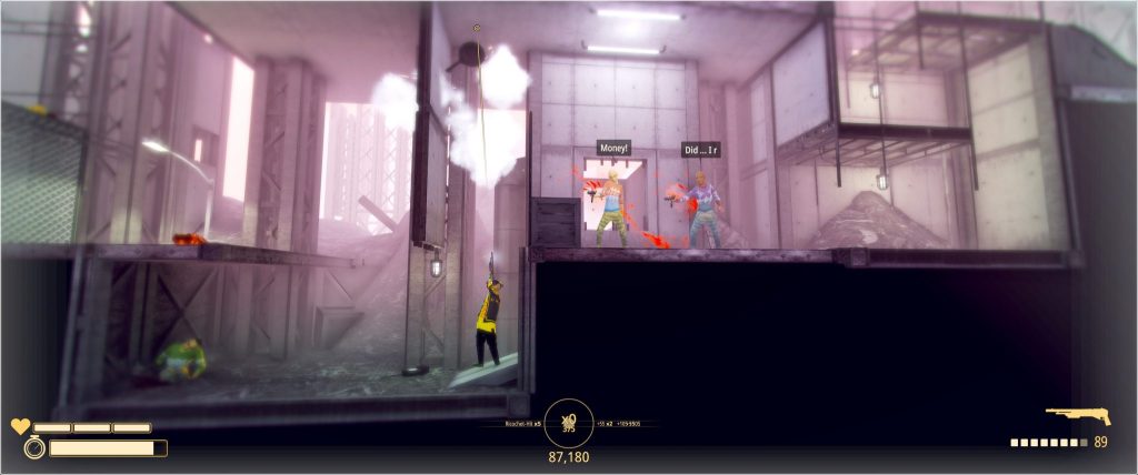 Using a frying pan to score some ricochet points in My Friend Pedro