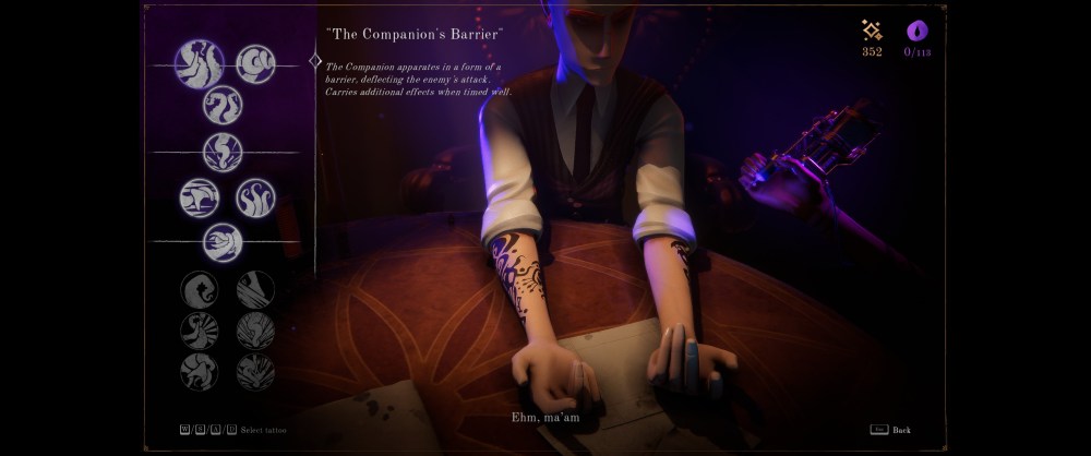 Getting tattooed with eldritch ink in The Last Case of Benedict Fox