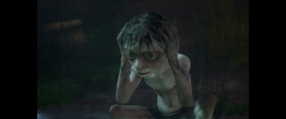 Gollum cradling his head during one of his many mental breaks.